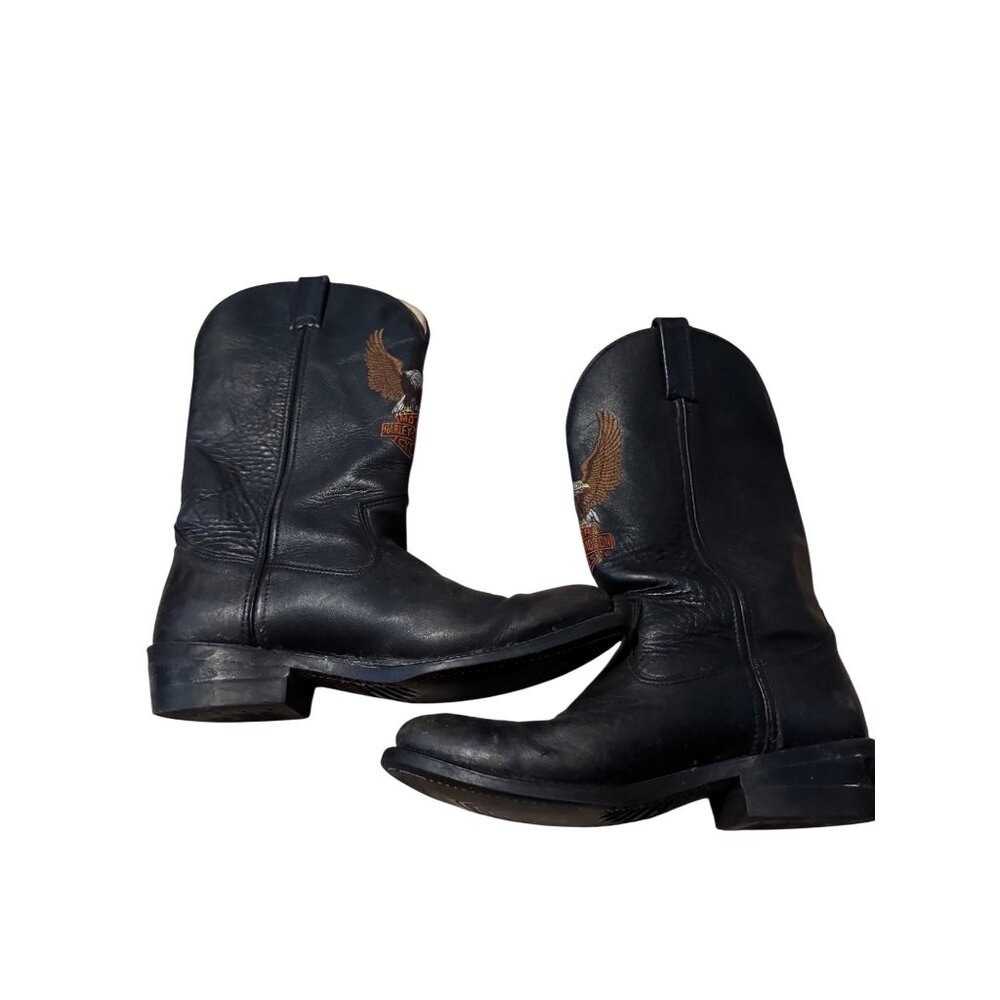 Harley-Davidson Black Cowboy Western Boot Eagle Embroidery Motorcycle 9.5 Mens